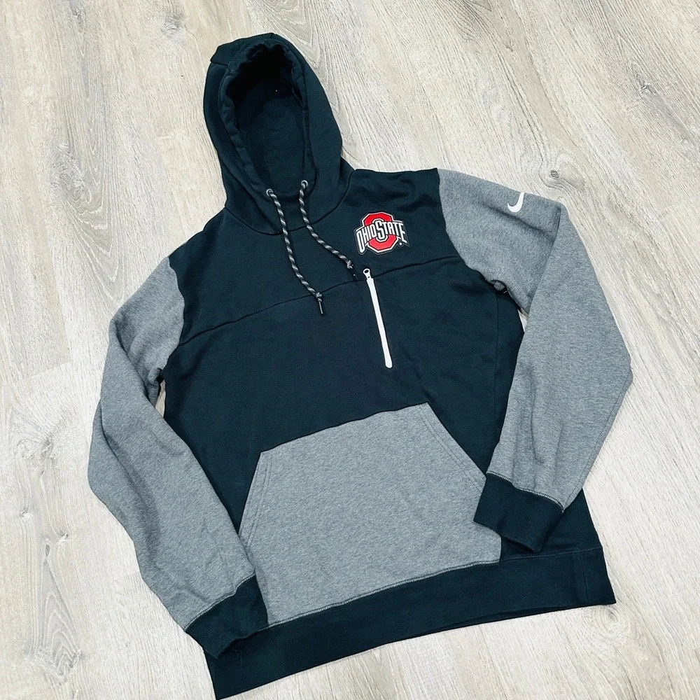 Nike Ohio‎ State Buckeyes Mens Large Hoodie Black Grey Colorblock Pullover L